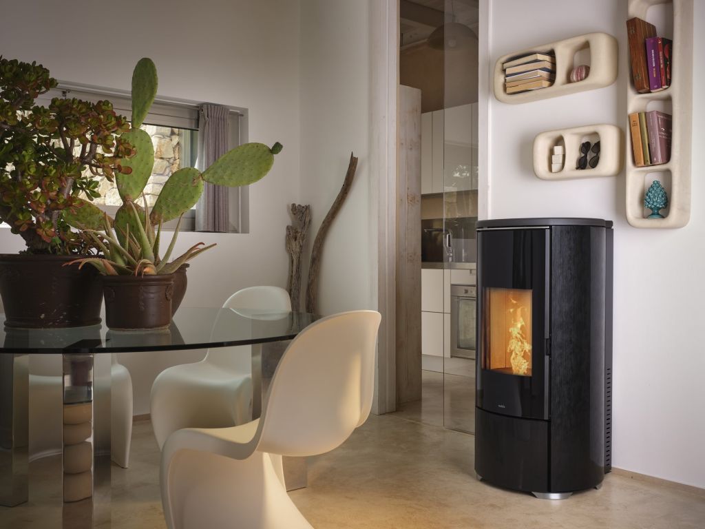 POELE PELLETS NOBIS A8 V ROUND GLASS CARBON LOOK7.3 KW
