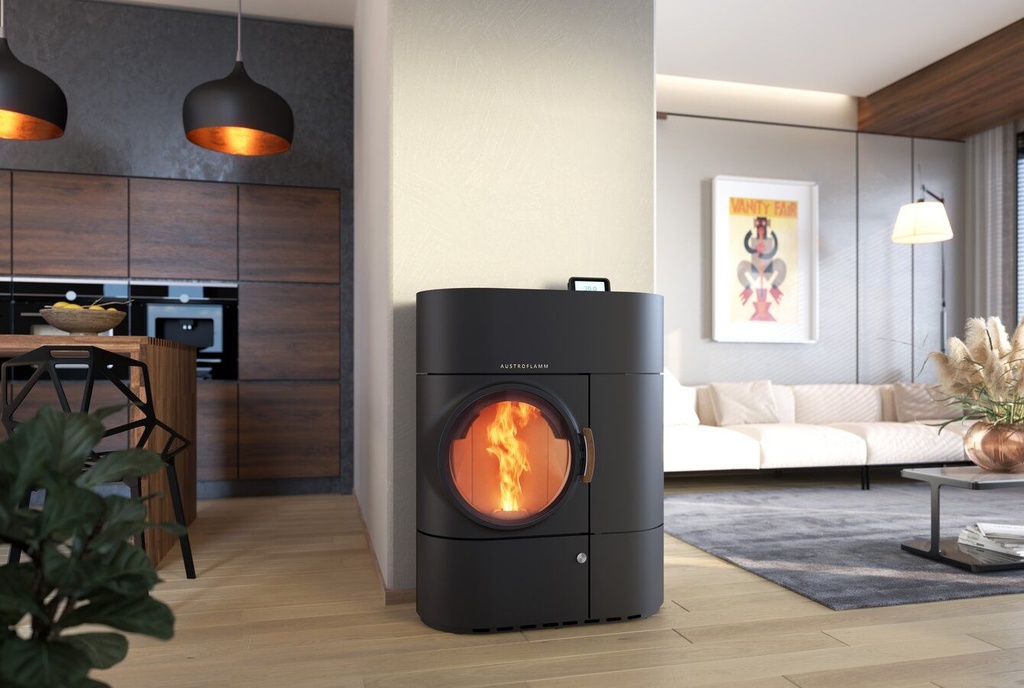 POELE BOIS/PELLETS AUSTROFLAMM CLOU DUO BOIS/PELLET ACIER ANTHRACITE FONCÉ