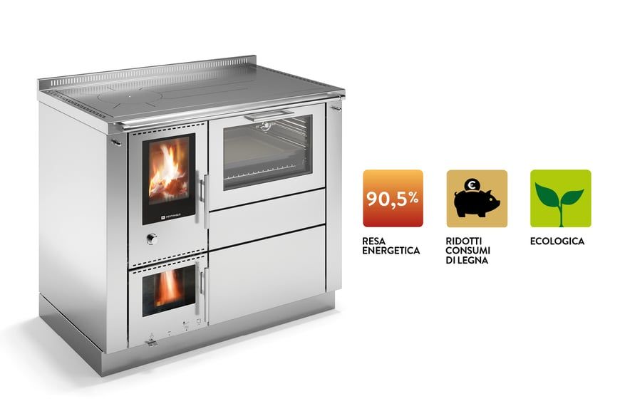 CUISINIERE BOIS CHAUDIERE PERTINGER A FLAMME INVERSEE 100